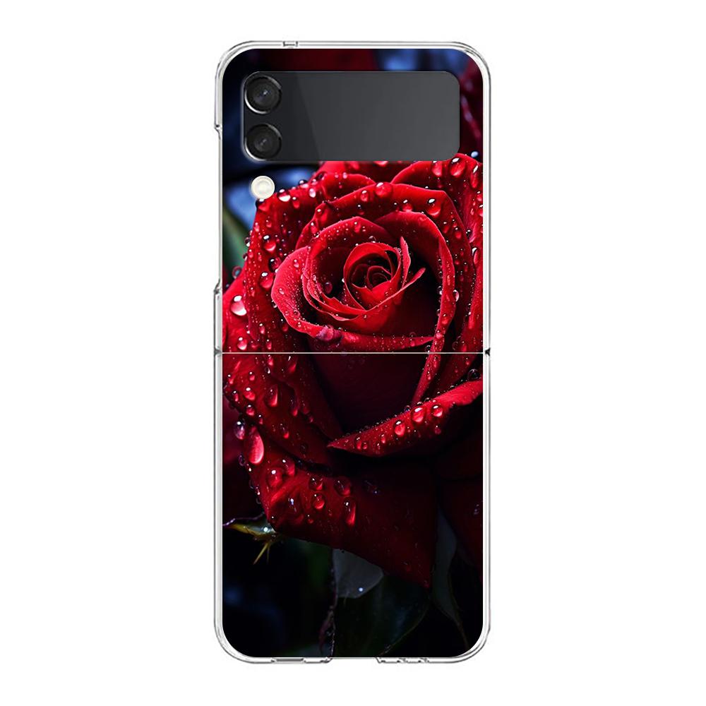 

Beautiful Red Rose Flowers Phone Case For Samsung Galaxy Z Flip 3 4 5 Hard Folding Clear PC Bumper For Samsung Z Flip3 Cover Galaxy Z Flip 4