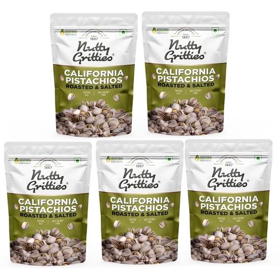 

Nutty Gritties California Roasted Pistachios|Pista Lightly Salted, Dry Roasted, Non Fried, Zero Oil, Crunchy Healthy Snack -200g (Pack of 5)