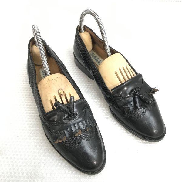Bally Vintage Genuine Leather Wing Tassel Loafers Black Size 35.5 22.5 23.0