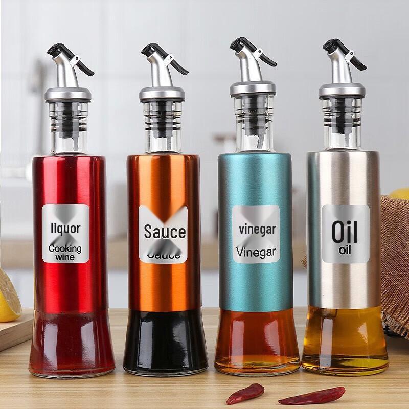 Huihuang Stainless Steel Glass Oil & Vinegar Dispenser Set