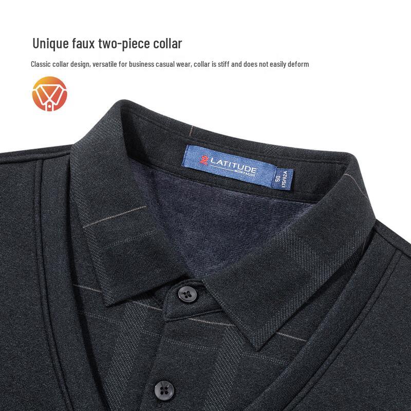 Montagut Men's Fleece Lined Faux Two-Piece Collar Long-Sleeve Polo Shirt