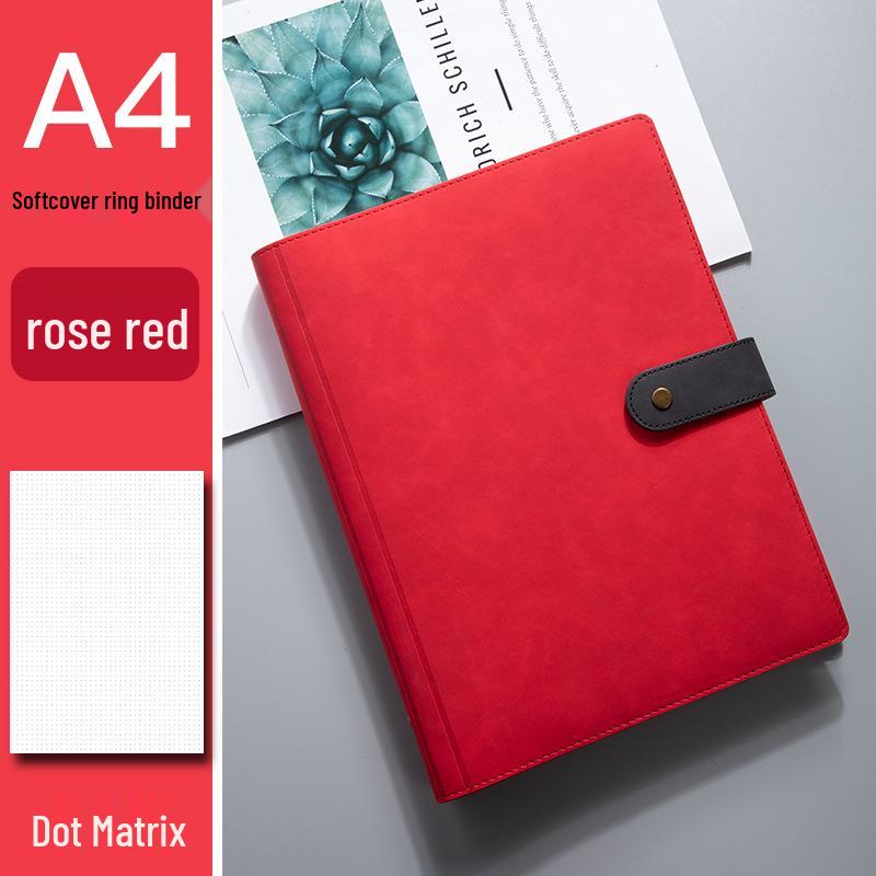 A4 Retro Leder Notizbuch mit Magnetverschluss - Unifarbe, Herausnehmbares kariertes Notizbuch