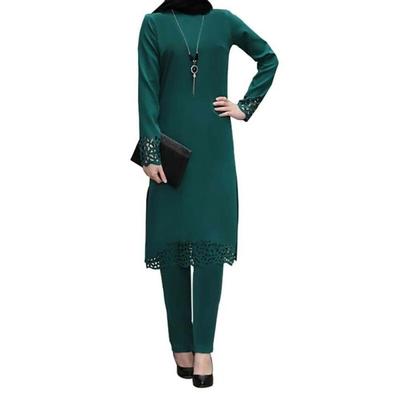 Women Muslim Abaya Clothes Set Long Sleeve Blouse Pants Islamic Kaftan Outfits Suit