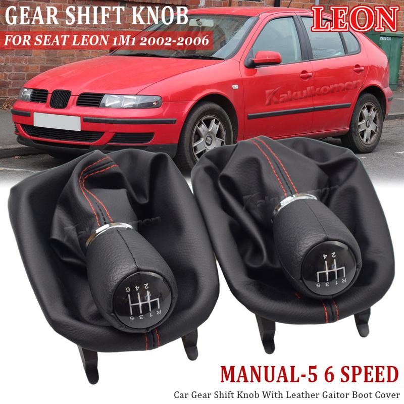 5 6 Speed 12mm Leather Car Gear Shift Knob with Boot For Seat Leon 1M1 2002 2003 2004 2005 2006 Shift Knob Lever Stick