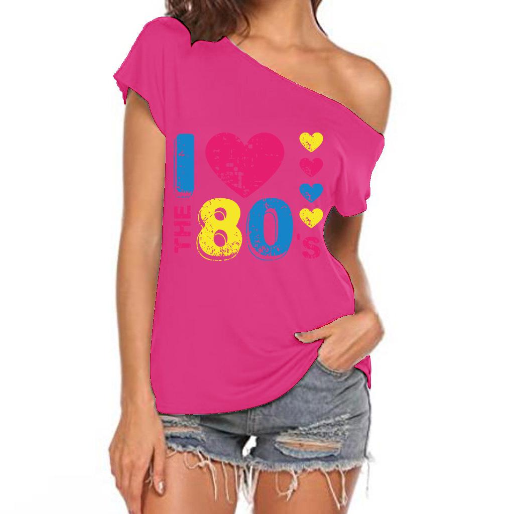 Women's 80's Off-Shoulder Asymmetrical Short-Sleeve T-Shirt
