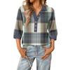 Women's fashionable and casual summer V-neck patchwork three-quarter sleeve plaid print top