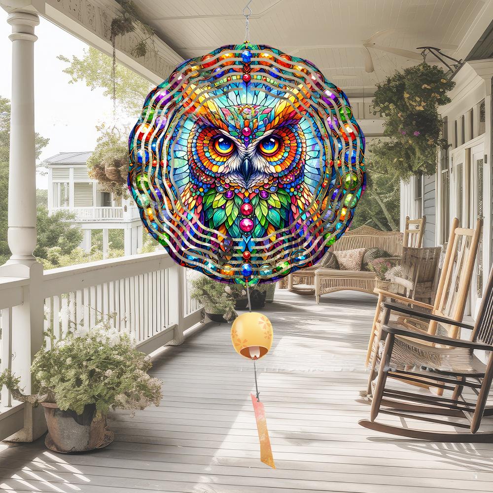 Metal Rotating Pendant, Wind Chime, Outdoor Garden Decoration, Owl Pattern, Bird Repellent, Wind Rotating Pendant