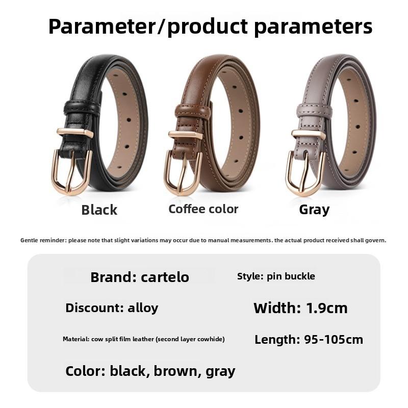 Women's two-layer cowhide pin buckle belt - versatile casual waist belt - stylish and portable young women's belt with pin buckle