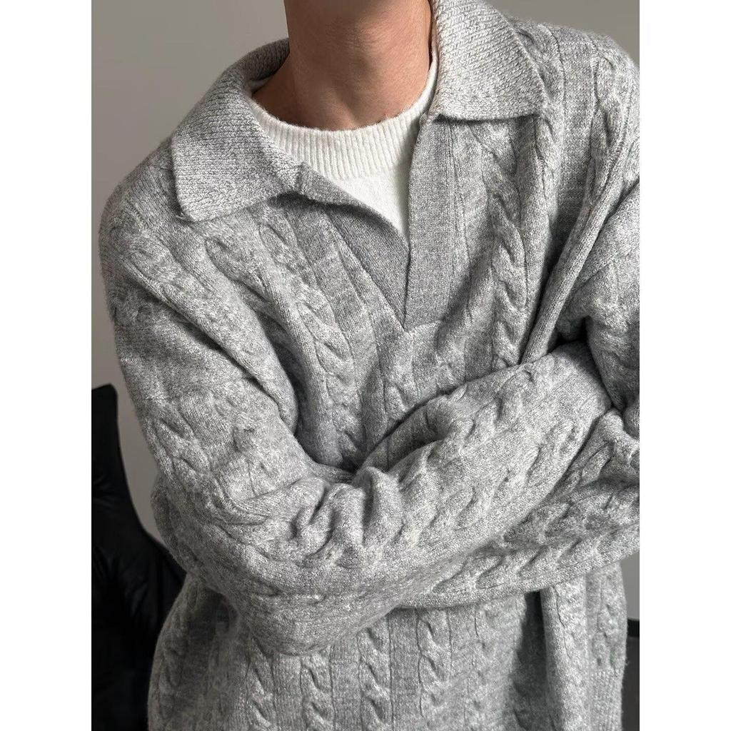 Herren Maillard-Farbe Zweiteiliger Strickpullover - High-End Herbst/Winter Revers-Pullover