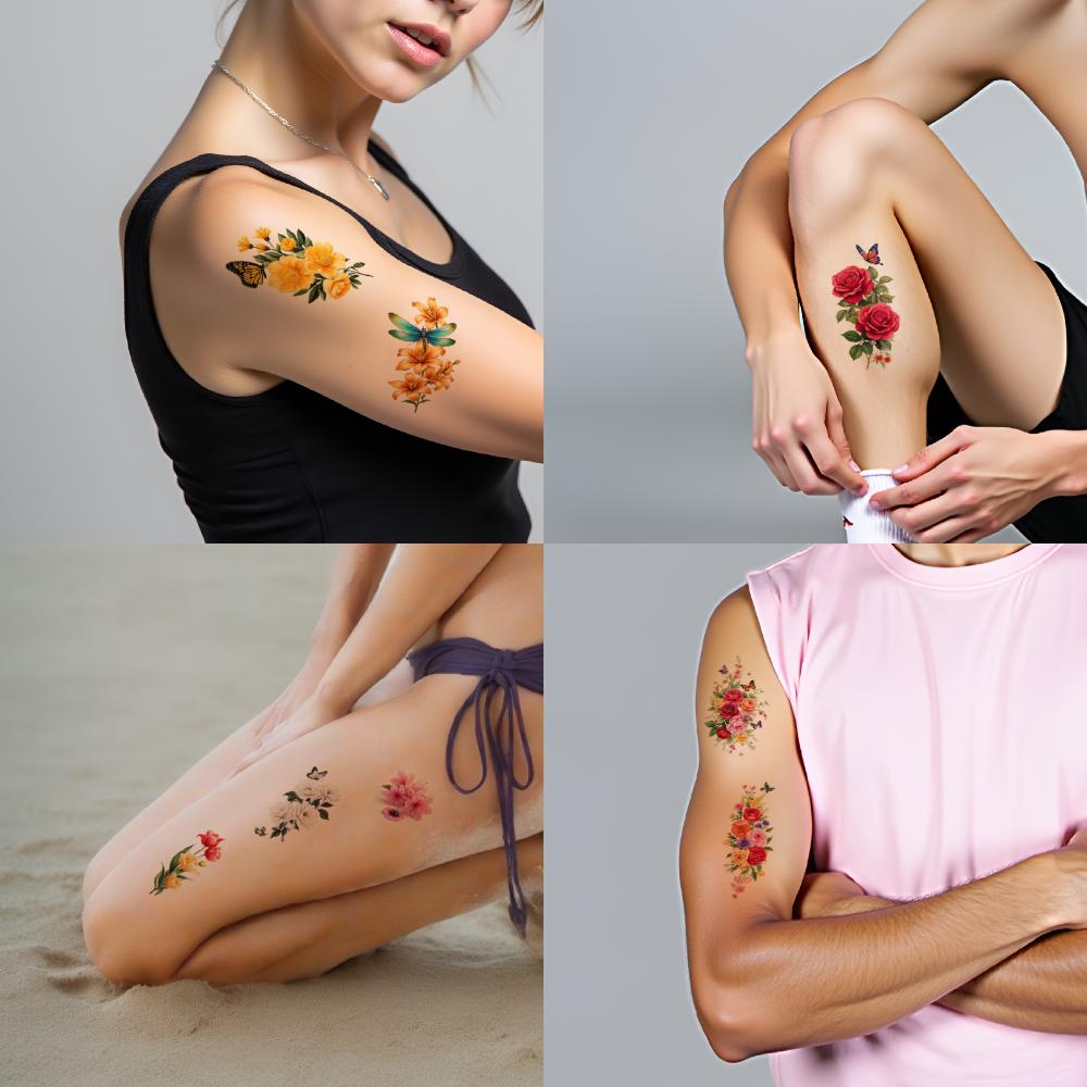 9pcs Temporary Tattoo Temporary Tattoo Stickers Hydrangea And Roses Tulips Roses And Butterflies For Male Thighs Arms
