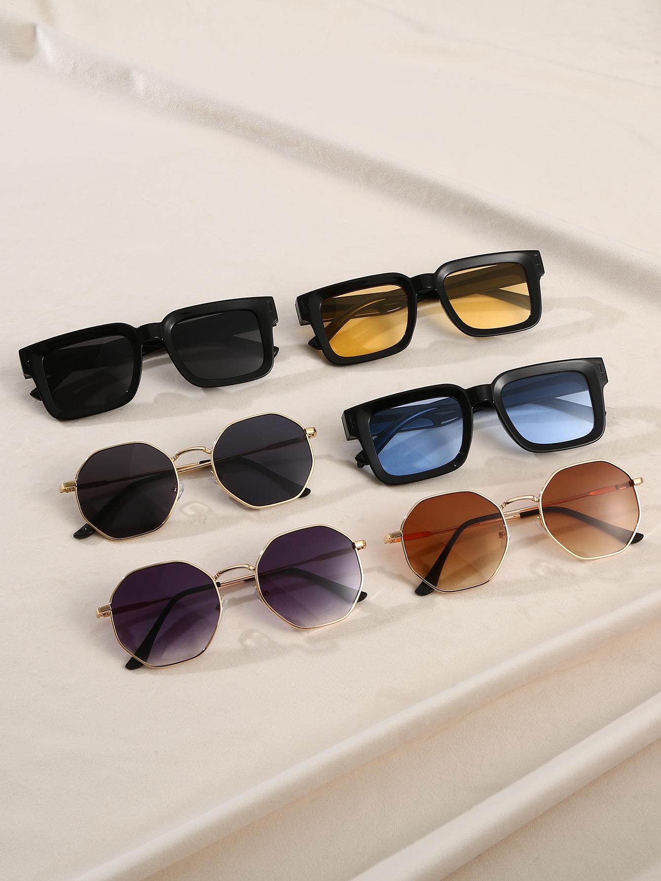 

6Pcs Classic Fashion Rectangular Frame Sunglasses Plastic & Metal Combination Sunglasses Daily Wear Driving Commuting