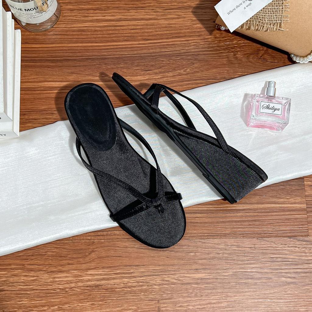 Yuanlitong fairy wind French 6cm heel drag~ thin strap toe thick bottom flip-flop slippers female sandals outside wear summer