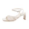Summer Square Head with Sandals, Versatile Niche Design Silk High Heel Cool Slippers Women
