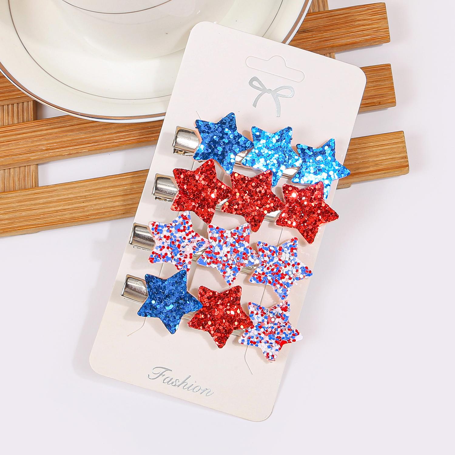 

4pcs Cute Glitter Heart Hair Clips for Girls Star Barrettes for Women Girls Kids USA Independence Day Hairpins Hair Accessories
