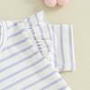 Little Girl 2 Piece Summer Set 6 12 18 24 Months 3 4 Years Round Neck Short Sleeve Striped Tops + Elastic Waist Wave Hem Shorts Infant Toddler Outfits
