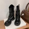 New spot short boots women's 2025 autumn and winter new thick-soled pleated medium tube pants boots heightening stacking boots retro