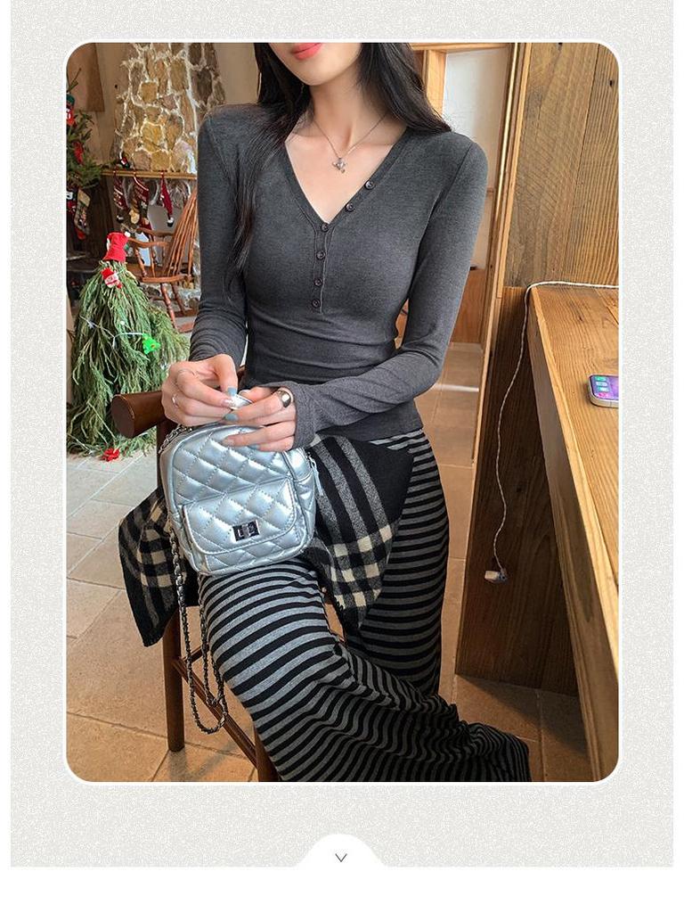 Korean Style V-Neck Button Knitwear for Women - Autumn/Winter Long-Sleeve Slimming Top