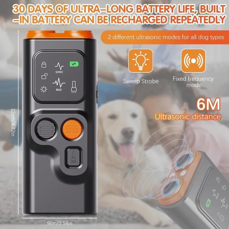 Professioneller Ultraschall-Hundeabweiser USB-wiederaufladbar HD-Display LED-Taschenlampe Bellenkontrolle Trainingsgerät Tragbar Outdoor