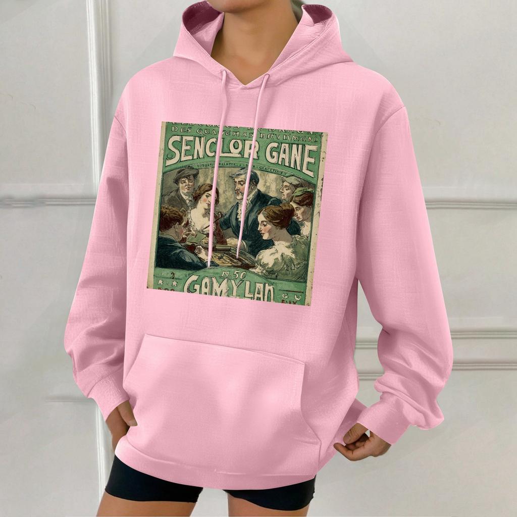 Women's Fashion Retro Printed Casual Hooded Sweatshirt With Pockets