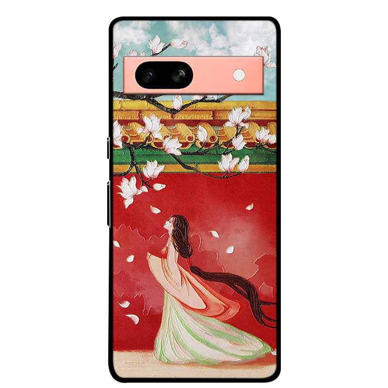 3D Flowers Case For Google Pixel 7a 5G Case Emboss Relief Floral Black Silicone Soft Back Covers For Google Pixel 7a Case Fundas
