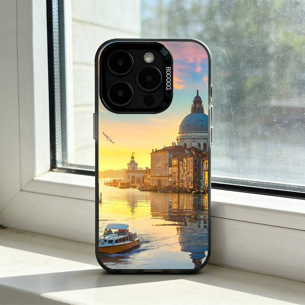 Beabtiful Water City Venice Phone Case For iPhone 17,16,15,14,13,12,11 Plus,Pro Max,XS,Colored Silver Plated Inside Cover