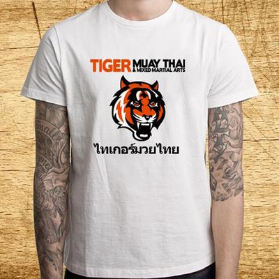 T-shirt Bianca Sportiva Arti Marziali Muay Thai Tigre da Uomo Top Unisex