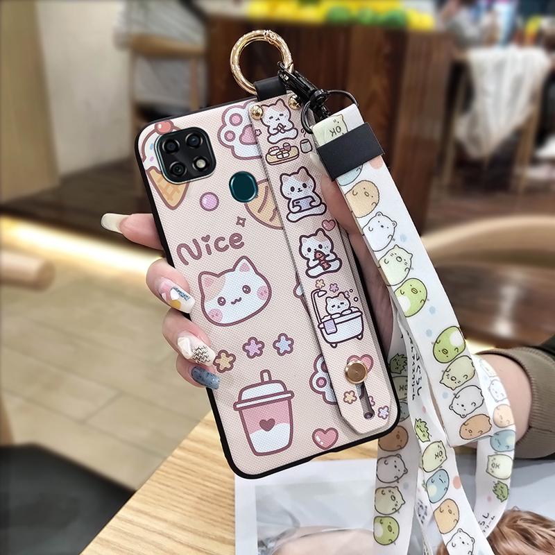 Lanyard Anti-knock Phone Case For ZTE Blade 20 Wristband Kickstand Shockproof Wrist Strap Cute Cartoon Protective Ring