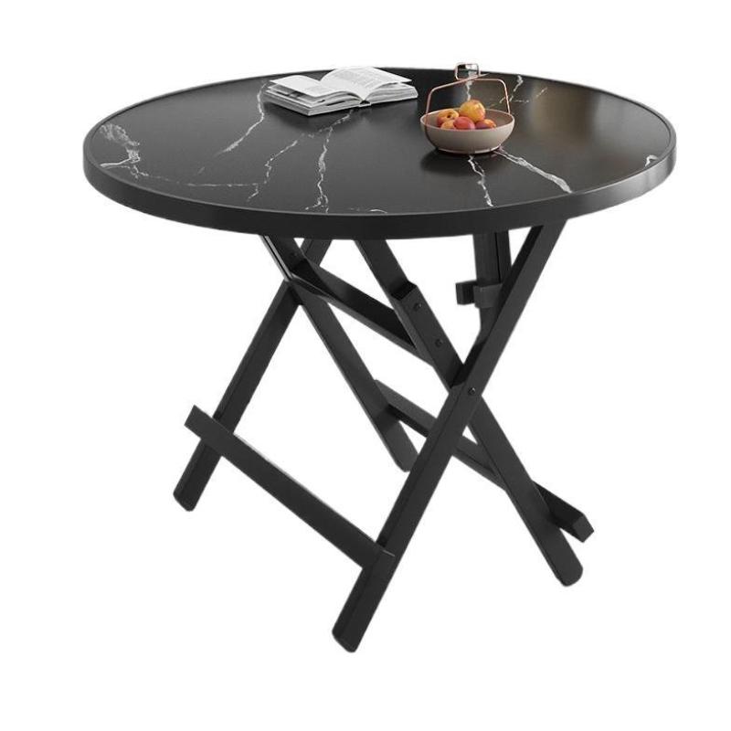 Modern Foldable Dining Table Stylish Marble-Patterned Top, Sturdy X-Leg Design Space - Saving & Easy to Store, Ideal for Home