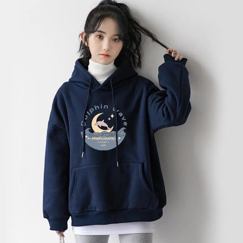 Women's & Men's Pure Cotton Fleece-Lined Hooded Sweatshirt - Versatile, Loose Fit for Spring, Autumn, Winter.