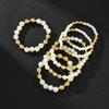 Set da 6 Pezzi Semplice Braccialetto con Perle Finte Rotonde per Donne Elegante Colore Oro Bianco Set di Braccialetti Fatti a Mano Gioielli Impermeabili