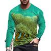 New Ocean Scenery Print Summer Men's Round Neck T-shirt Casual Long Sleeve Oversized T Shirt Fashion Pullover Trend Men Clothing