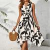 2026 new European and American women's clothing irregular kink dress spring and summer sleeveless printing waist fashion dress