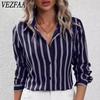 Women's Fashion Casual Spring Autumn Stripe Print Long Sleeve POLO Neck Blouses & Shirts