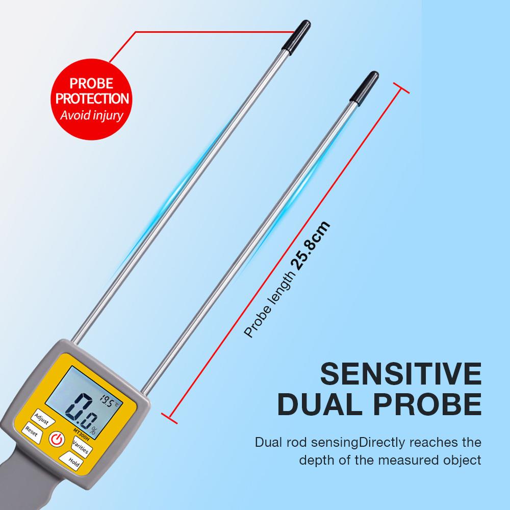 High Accuracy Hay Moisture Meter MT300H Forage Moisture Analyzer Digital Hygrometer Dual Probe Grass Straw Humidity Detector