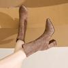 Damen Schlanke Stiefeletten Mode Elegant Spitzschuhe Herbst Hoher Absatz Damen Kurze Stiefeletten Neu