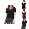 Stylowy Bawełniany T-shirt Damski Plus Size z Dekoltem V, Krótkim Rękawem, Luźnym Krój
