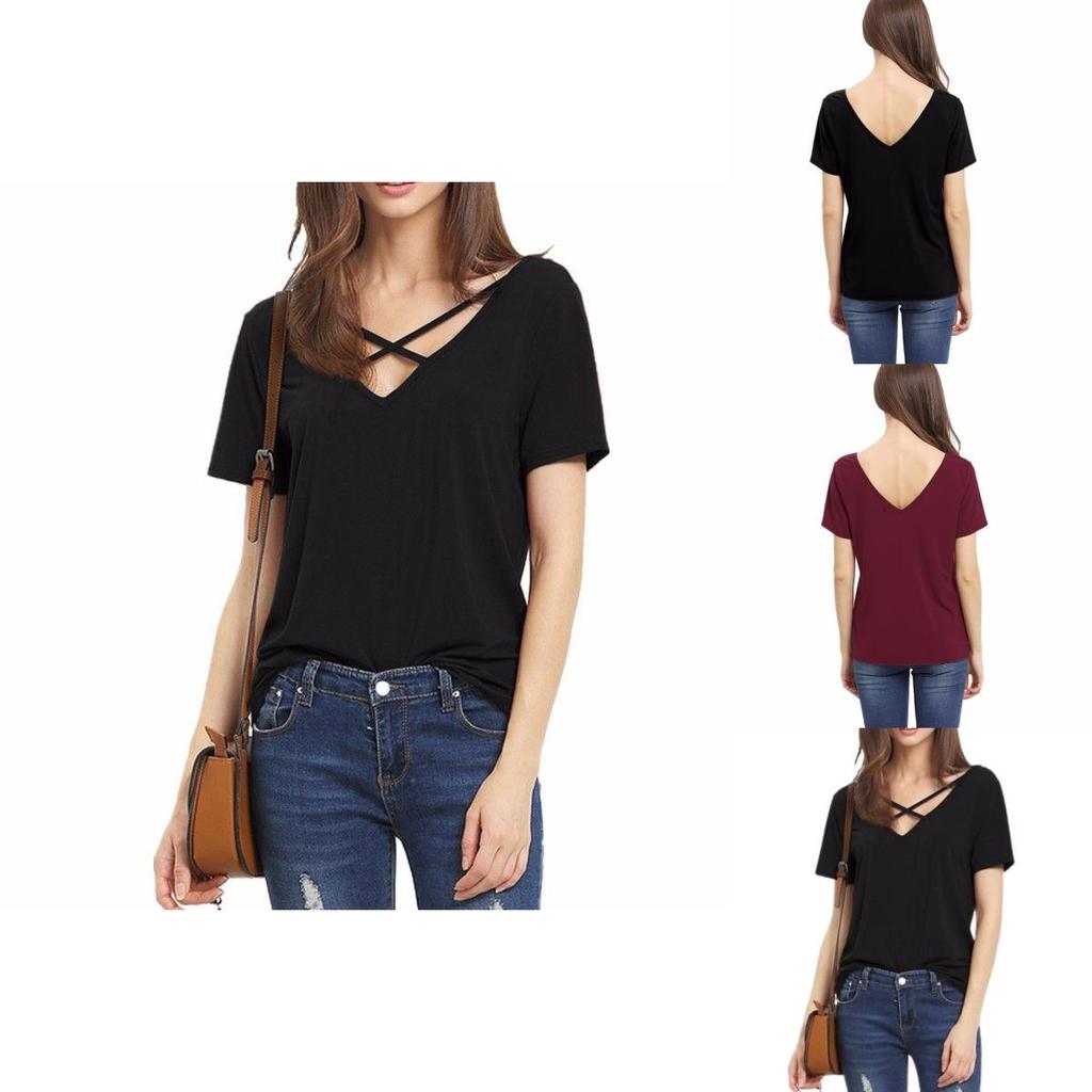 Stylowy Bawełniany T-shirt Damski Plus Size z Dekoltem V, Krótkim Rękawem, Luźnym Krój