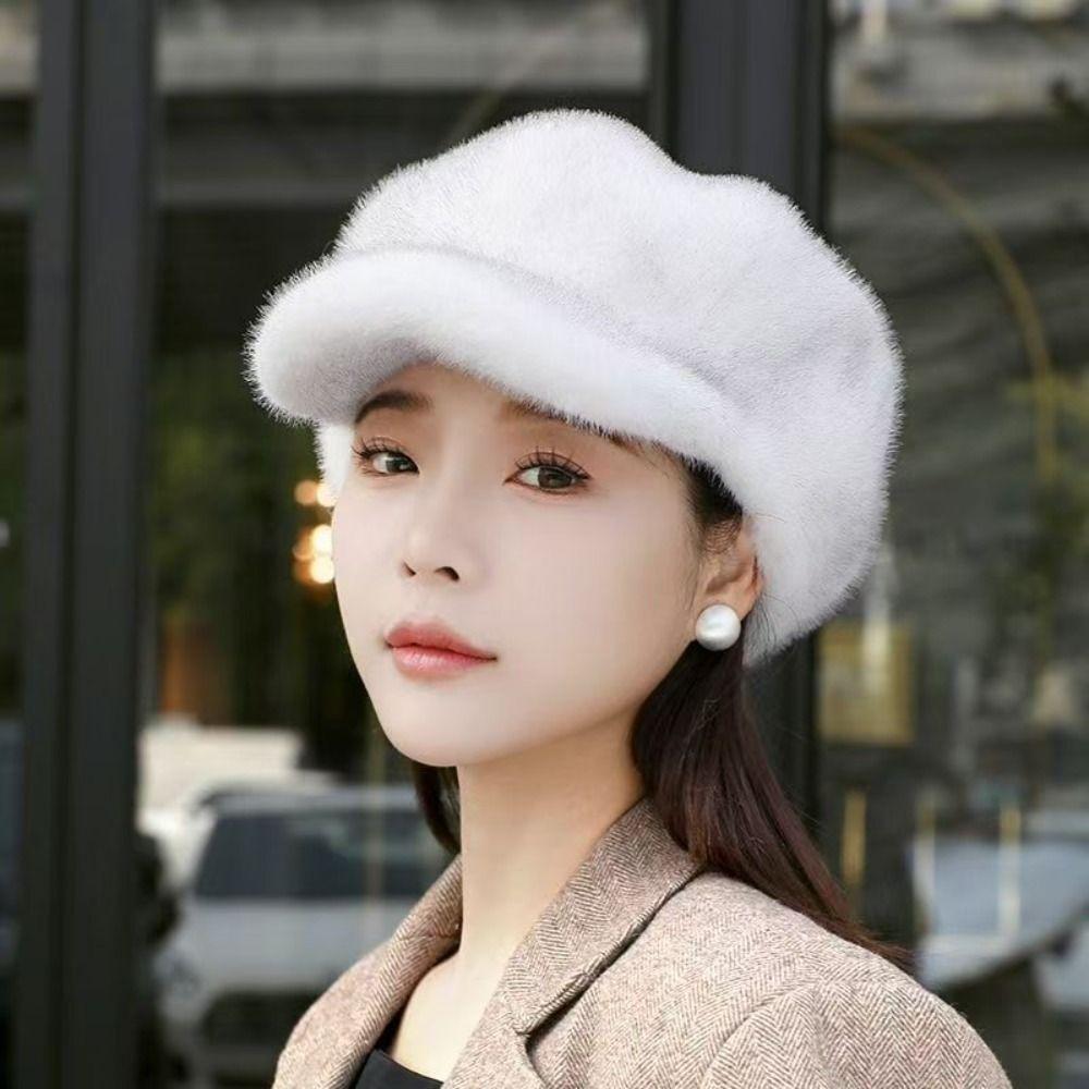 Protection From Cold Plush Thick Warm Hat Imitation Mink Winter All-match Hat Women Beret