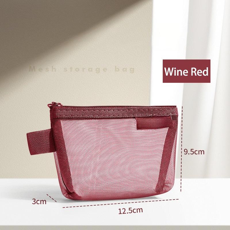1PC Portable Mini Zipper Mesh Storage Bag New Coin Purse Small Square Mesh Coin Purse Travel Storage Carry Pouch with Zippered