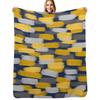 Abstract Grey and Mustard Yellow Paint Brush Effect On Navy Blue Throw Blanket Faux Fur Soft Warm Blanket for Bed