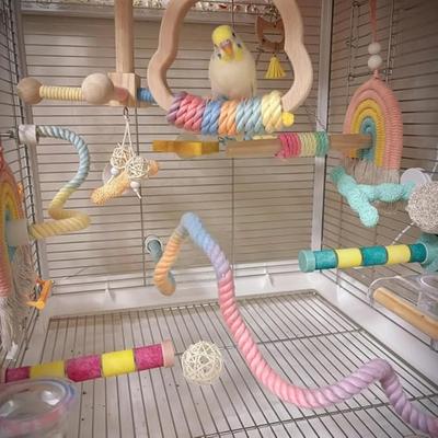 35/80cm Gradient Barevné Ptačí Lano Bidlo Stojan pro Ptačí Klece Ohýbatelné Šplhací Lano Klec Příslušenství Hračka pro Korelu Andulku Papouška Budgie Agapornise Kluzáka