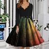 Women's Fashion V-Neck Casual Slim Fit Halloween Printed Long Sleeve Dress