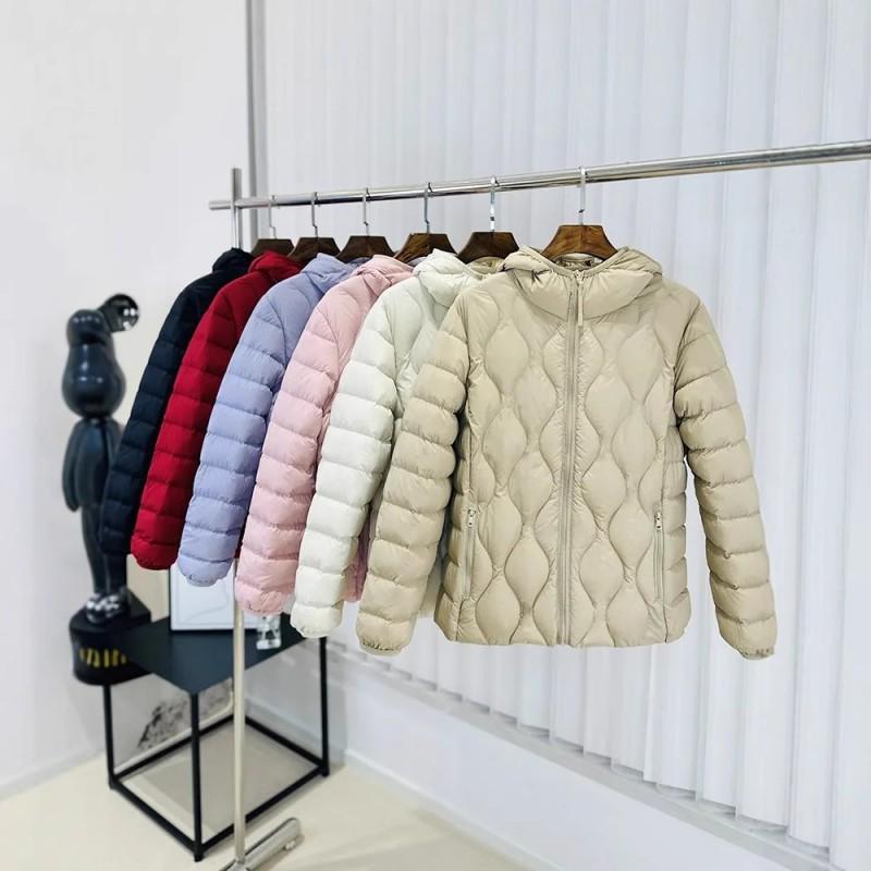 90 White Duck Down Lightweight Hooded Jacket Women Casual Winter Coat