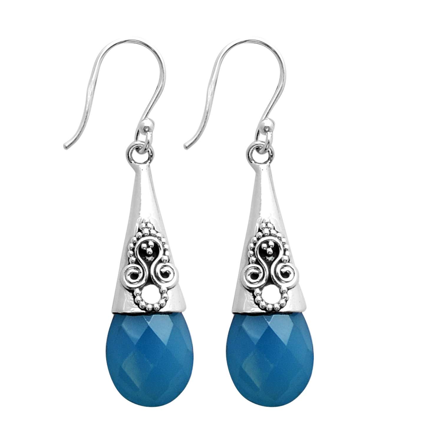 

Blue Chalcedony Gemstone Earrings Solid 925 Sterling Silver Handmade Earrings Jewelry Gift For Women And Girls E-3128