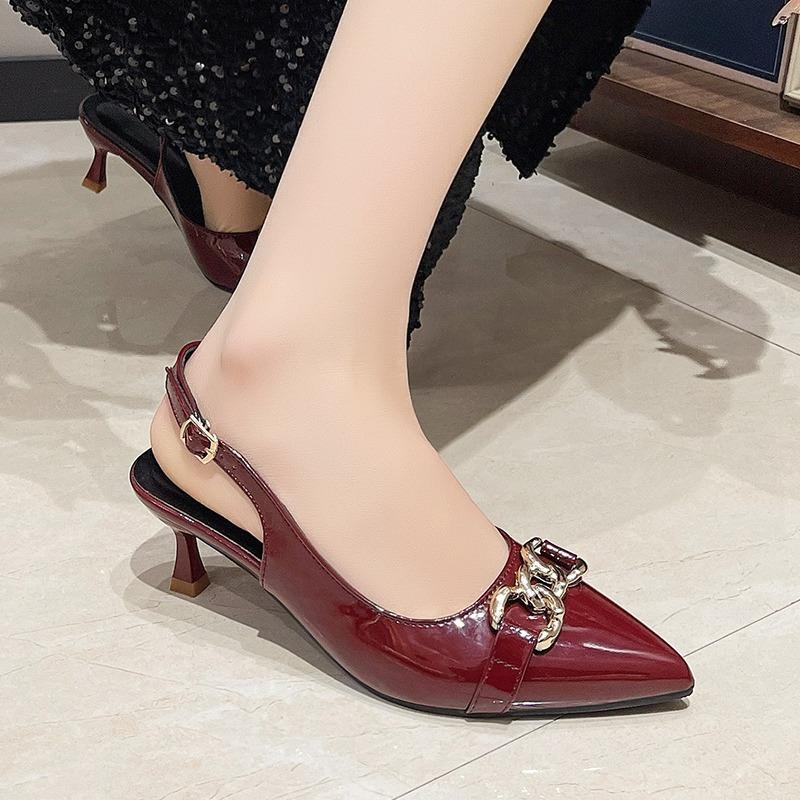 Fashion 2025 Summer Women's High Heels Fashion Metal Chain Design Sexy Pointed Women's Wedding Party Comfortable Dress Stiletto Sandals