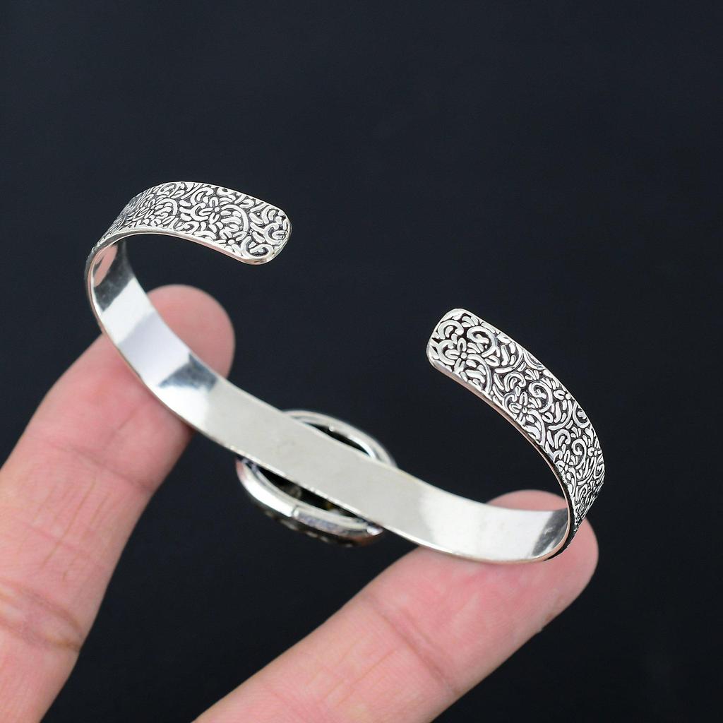 Daughters Day Sale Sterling Silver Natural Turritella Agate Wife Bangle Jewelry