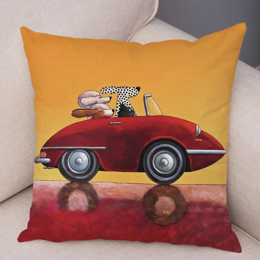 

Домашний декор, красочный мультяшный вождение автобуса, собака, наволочка, милый питомец, далматинец, наволочка, диван, домашнее украшение автомобиля 45x45cm