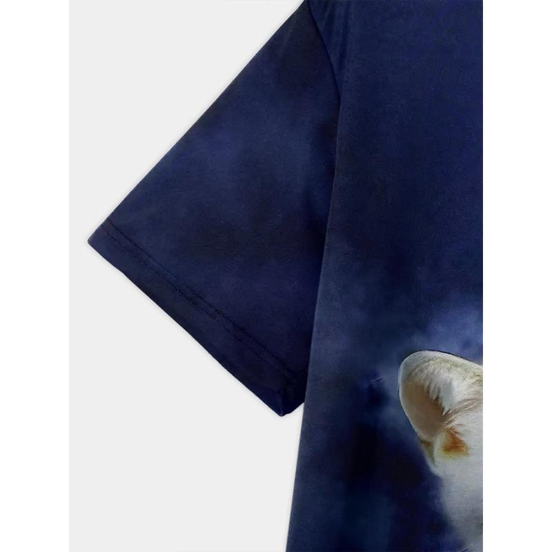Summer Boy's T-shirt 3D Kitten Print Round Neck Short Sleeved Top
