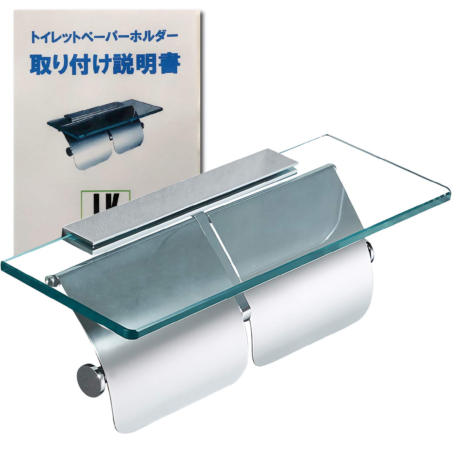 

LK SHOP Toilet Paper Holder with Glass Shelf, Double Roll Type