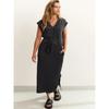 New Foreign Trade Original Order Tail Goods European and American Single High V-neck Lace-up Waist Hugging Slimming Women Summer Short Sleeve Dress